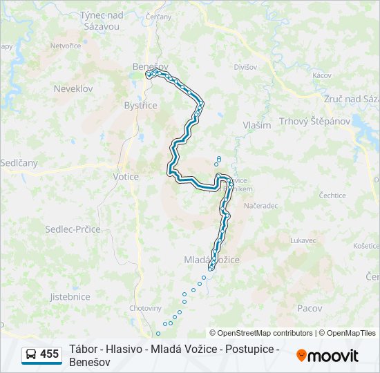 455 autobus Mapa linky