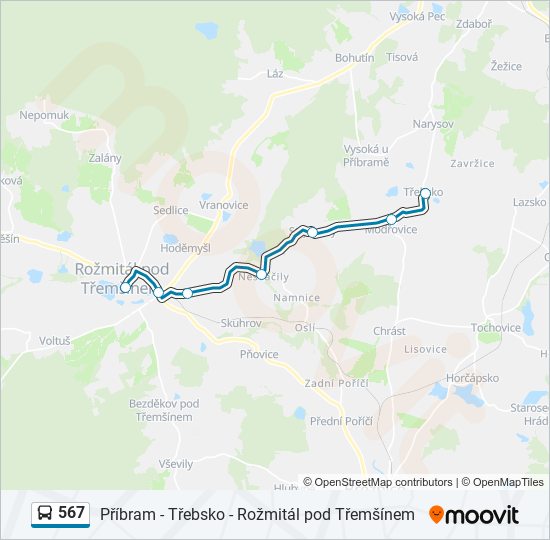 567 autobus Mapa linky