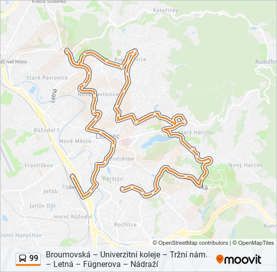 Маршрут 99: Расписание, Карты И Остановки - Liberec, Nádraží.