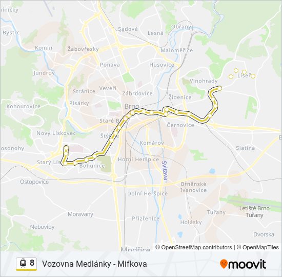 8 tramvaj Mapa linky