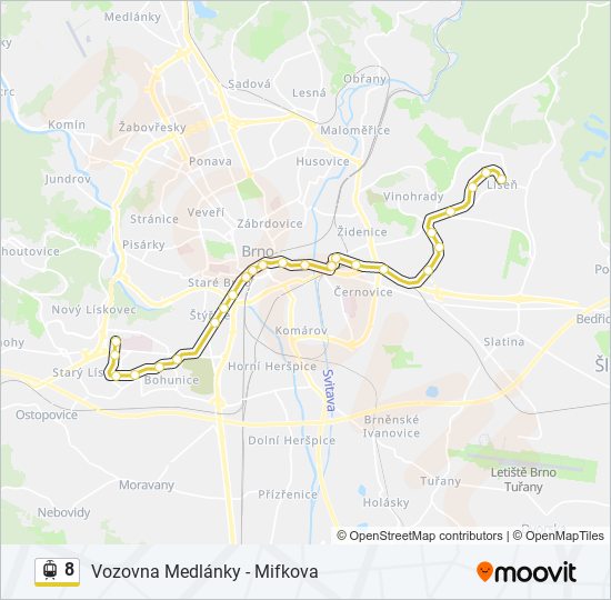 8 tramvaj Mapa linky