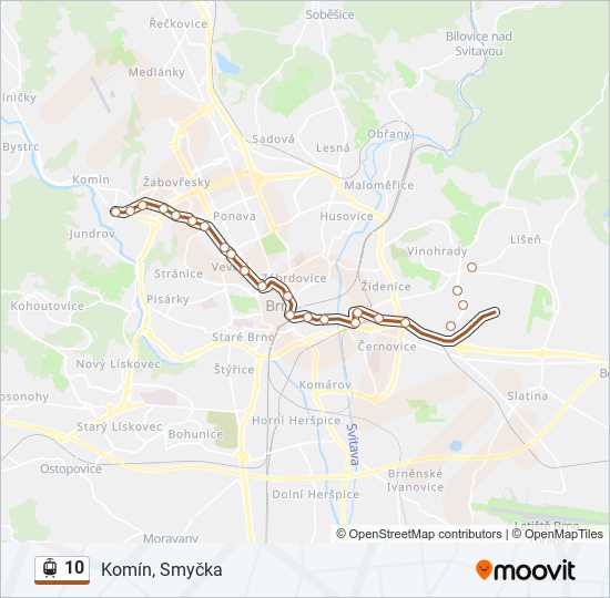 10 tramvaj Mapa linky