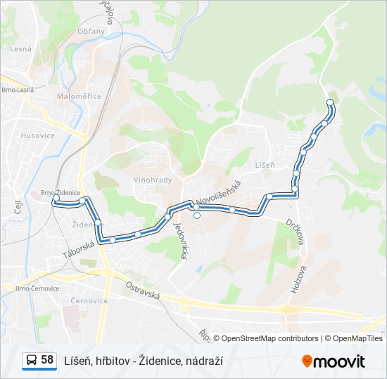 58 autobus Mapa linky