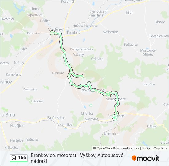 166 autobus Mapa linky