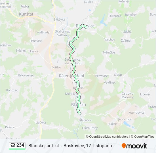 234 autobus Mapa linky