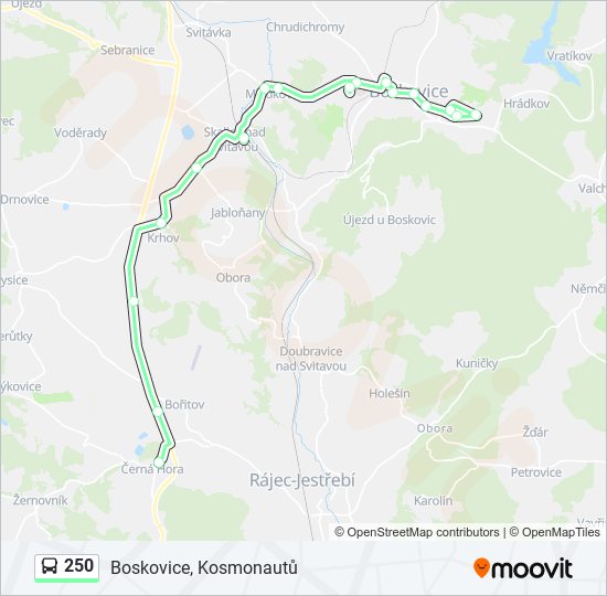 250 autobus Mapa linky