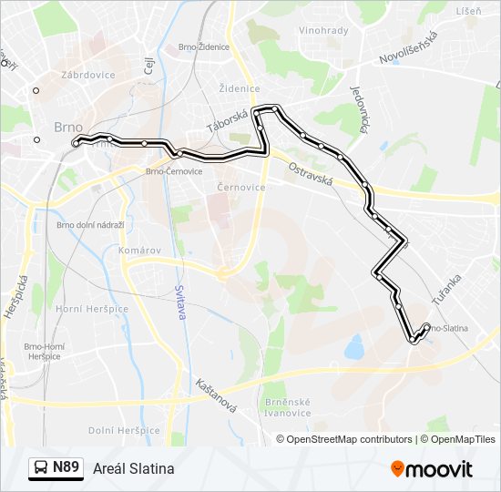 N89 bus Line Map