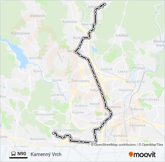 N90 bus Line Map