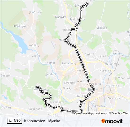 N90 autobus Mapa linky