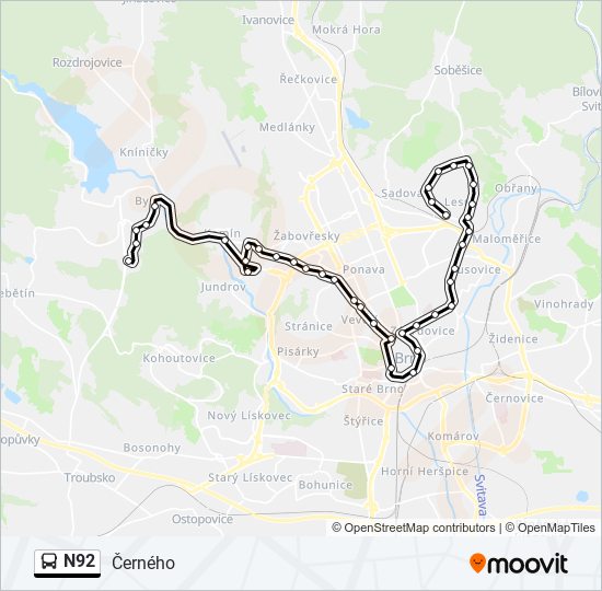 N92 bus Line Map