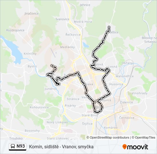 N93 bus Line Map