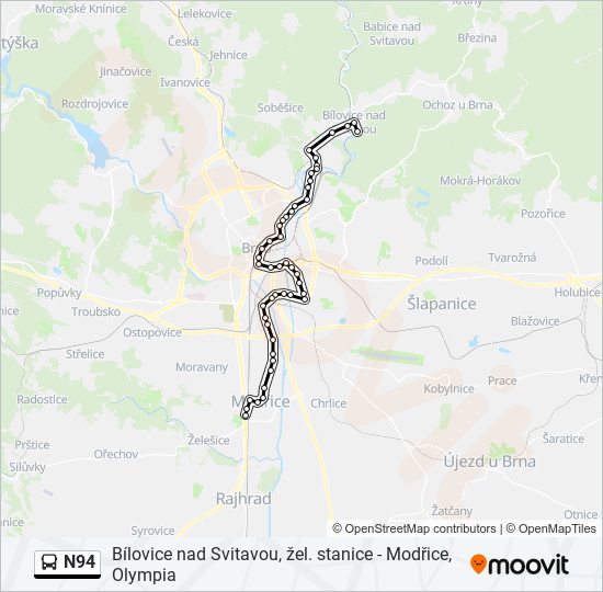 N94 autobus Mapa linky
