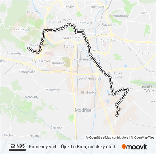 N95 autobus Mapa linky