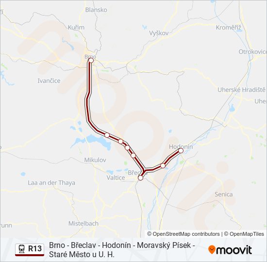 r13 Route Schedules Stops Maps Hodon n Autobusov N dra