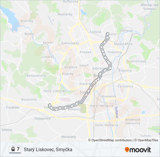 7 tramvaj Mapa linky