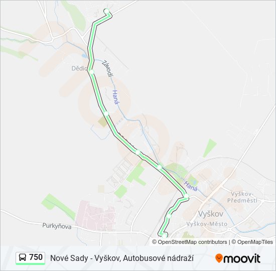 750 autobus Mapa linky