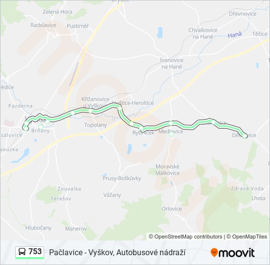 753 autobus Mapa linky