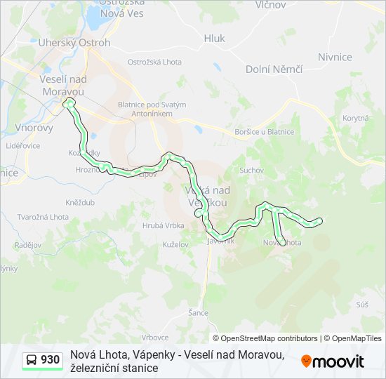 930 autobus Mapa linky