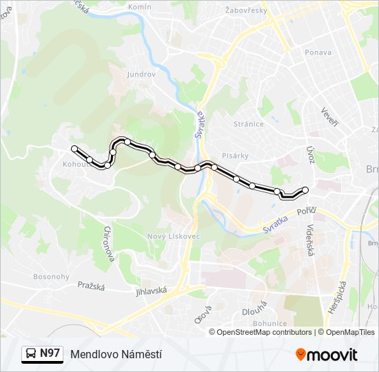 N97 autobus Mapa linky