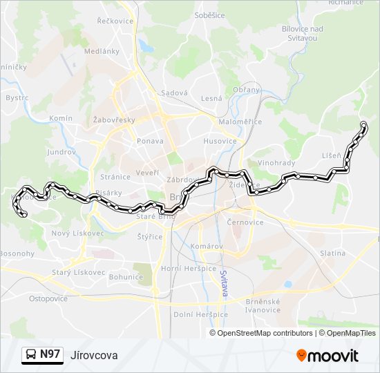 N97 autobus Mapa linky
