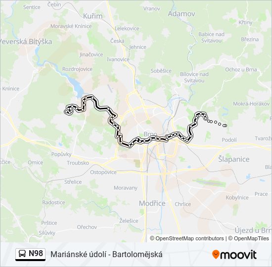 N98 bus Line Map