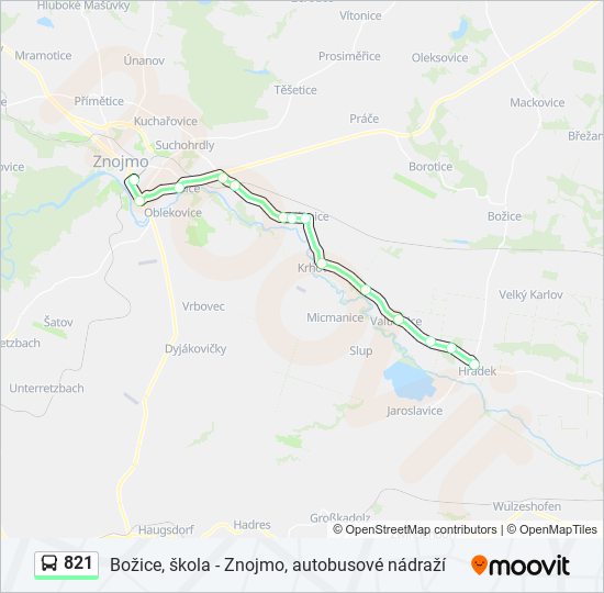 821 autobus Mapa linky