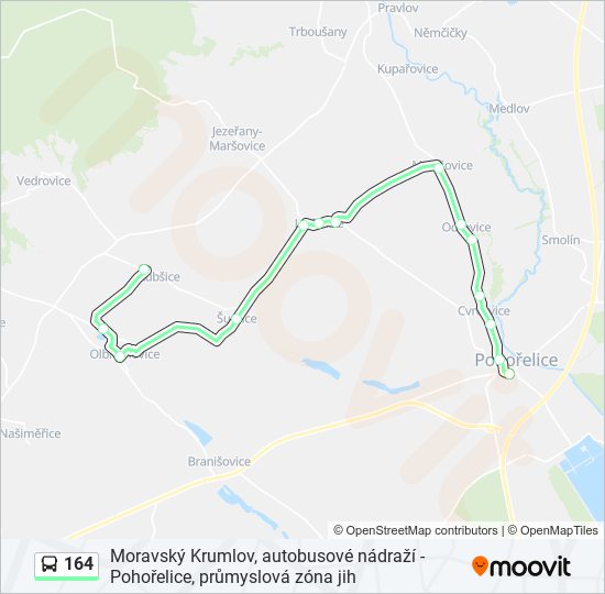 164 autobus Mapa linky