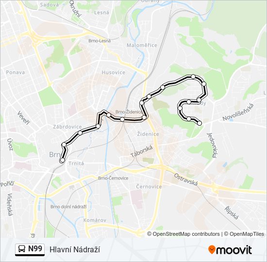 N99 autobus Mapa linky