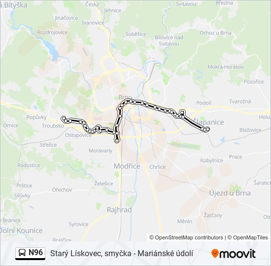 N96 autobus Mapa linky