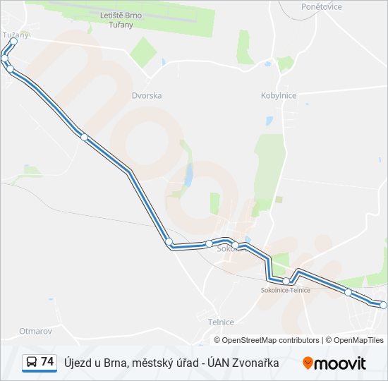 74 autobus Mapa linky