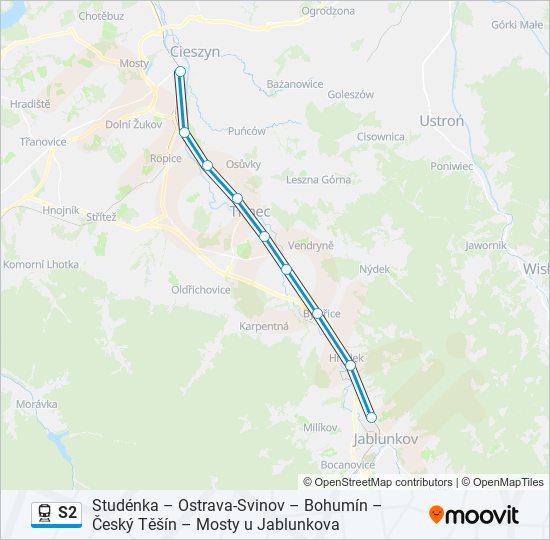 S2 vlak Mapa linky