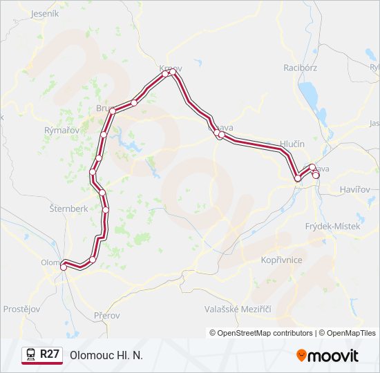 Поезд R27: карта маршрута