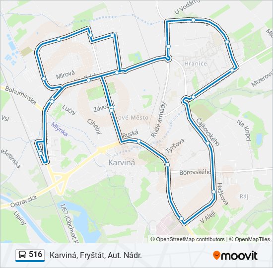 516 autobus Mapa linky