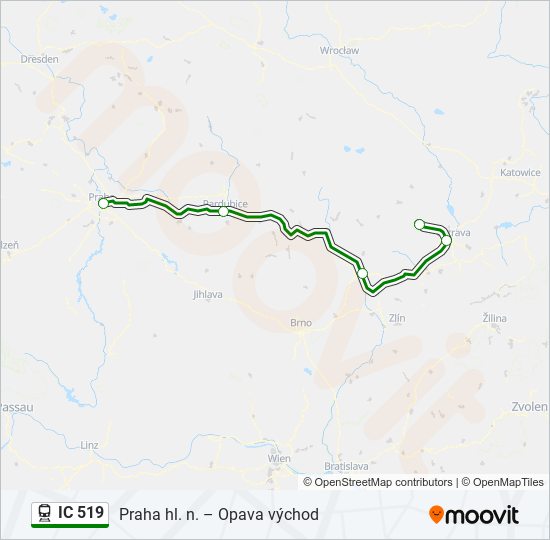 IC 519 vlak Mapa linky