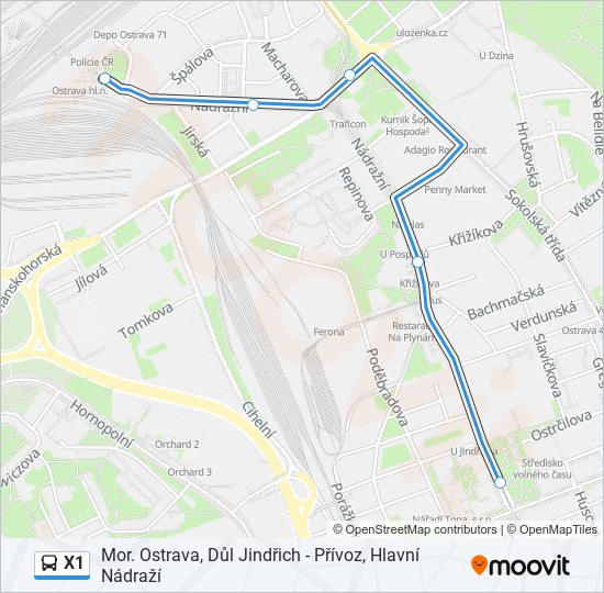 Автобус X1: карта маршрута