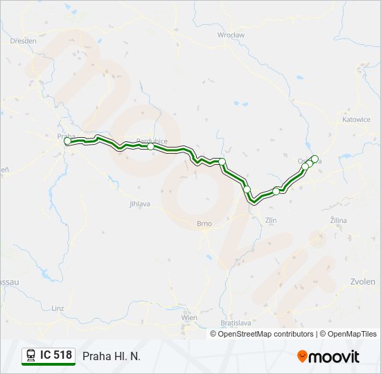 IC 518 vlak Mapa linky