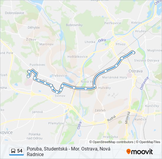 54 autobus Mapa linky