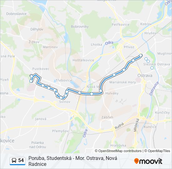 54 autobus Mapa linky