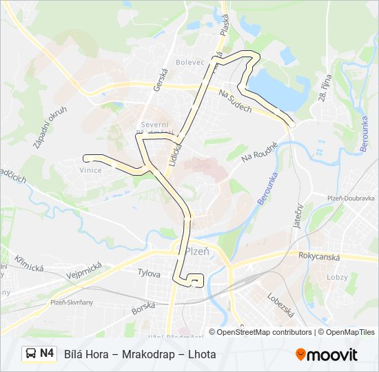 N4 autobus Mapa linky