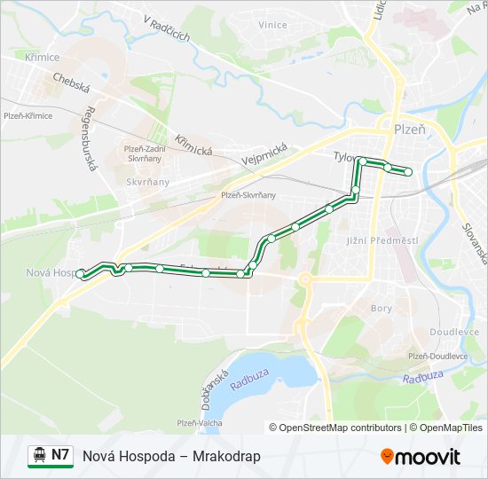 N7 trolejbus Mapa linky