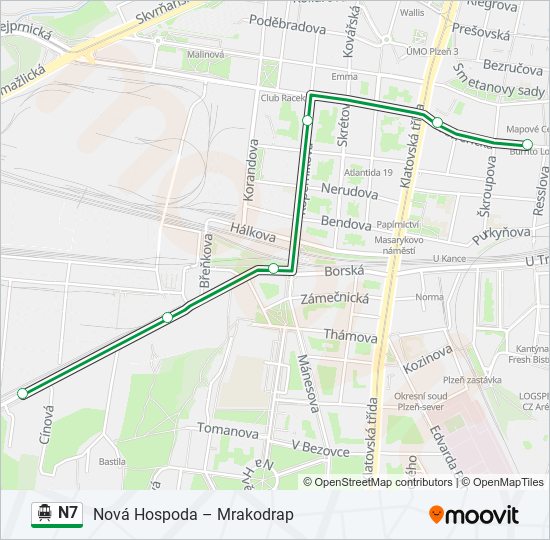 N7 trolejbus Mapa linky