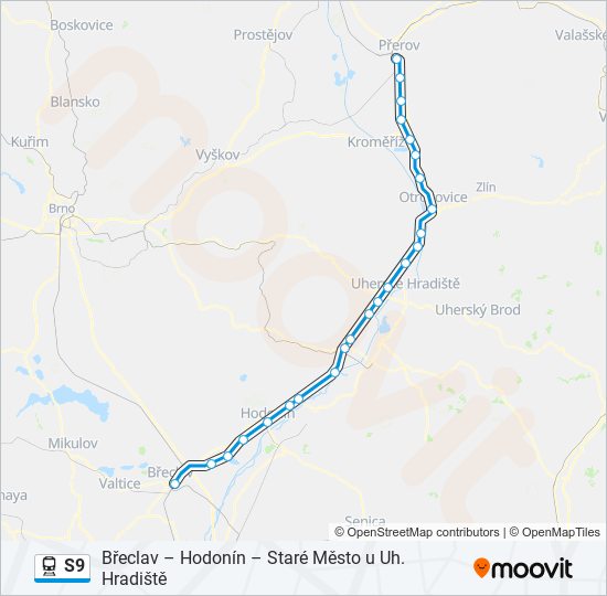 S9 vlak Mapa linky