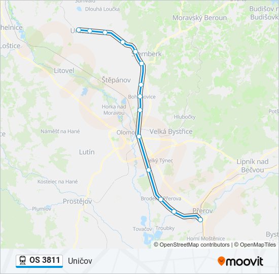 OS 3811 vlak Mapa linky