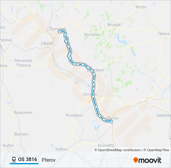 OS 3816 vlak Mapa linky