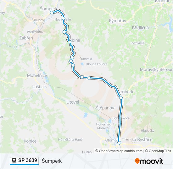 SP 3639 vlak Mapa linky