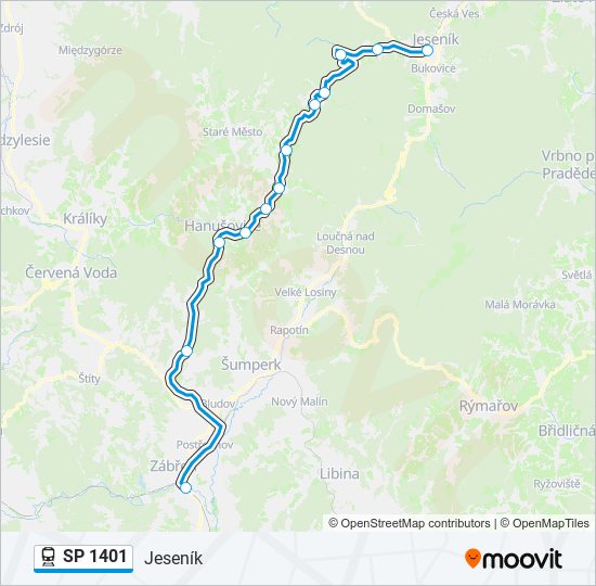 SP 1401 vlak Mapa linky