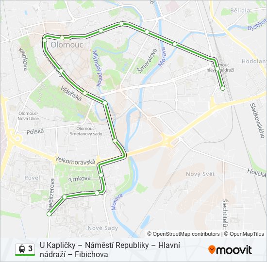 3 tramvaj Mapa linky