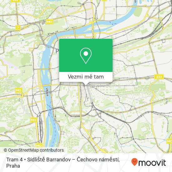 Tram 4 • Sídliště Barrandov – Čechovo náměstí mapa