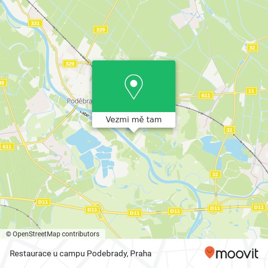 Restaurace u campu Podebrady mapa