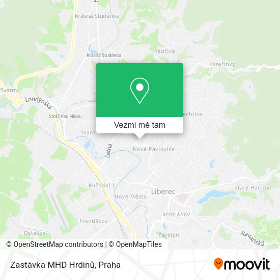Zastávka MHD Hrdinů mapa